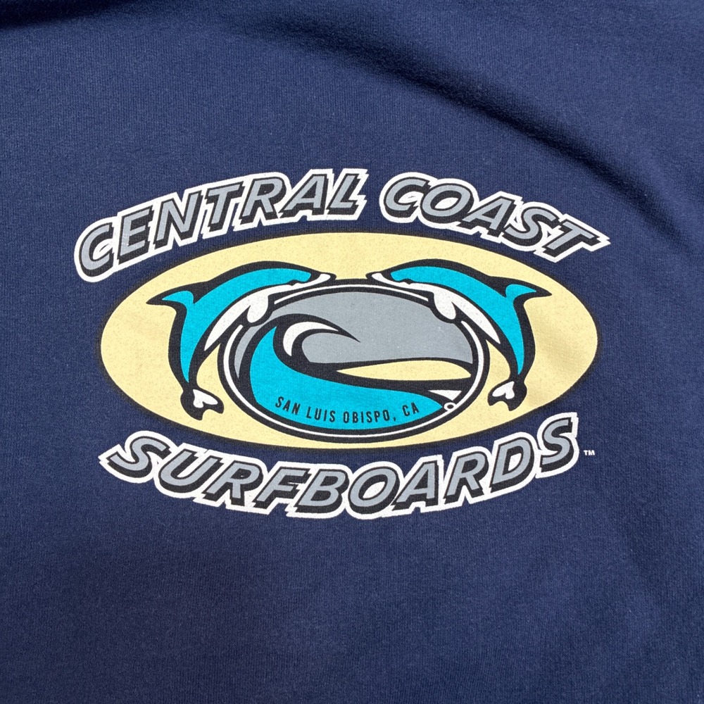 Vintage Hanes Central Coast Surfboards Hoodie Mens Large Blue Graphic Pullover‎